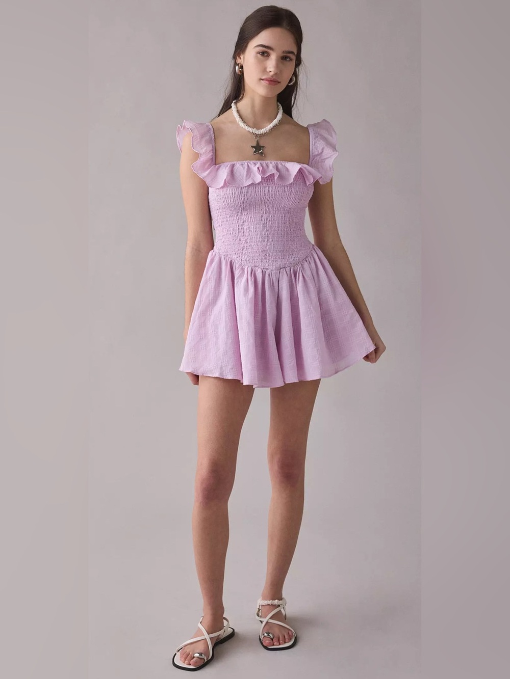 KIMCHI BLUE SHORT ROMPER DRESS IN LILAC SIZE SMALL UO EXCLUSIVE
